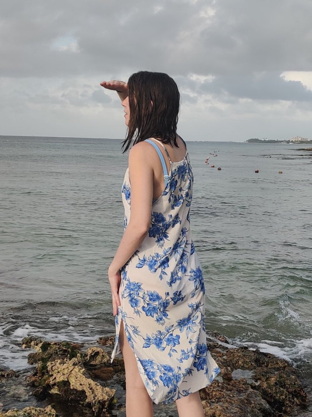 Forever 21 Low-High Blue and White Floral Sun Dress